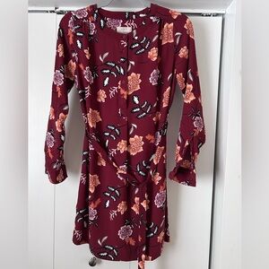 LOFT Outlet Burgundy Floral Long Sleeve Dress